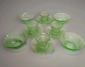 Tiara Chantilly Green Cup Bowl & Plate Set (12 Pieces) 4 Person Snack Set