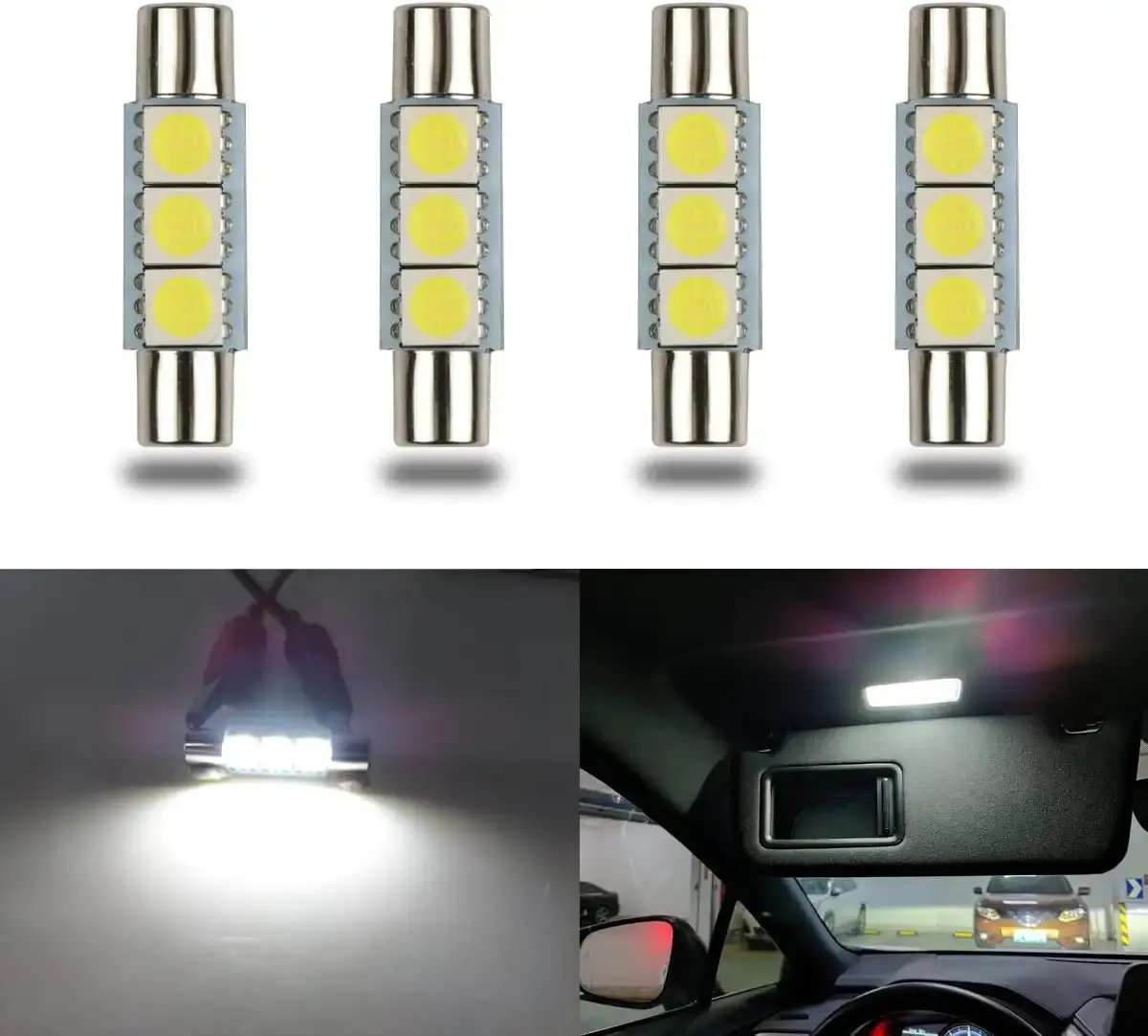 6614F & 6612F 29mm Super Bright Car Visor Vanity Mirror LED Bulbs, Plug-Play White Interior Lighting, Vehicle-Fit Upgrade for Vanity/Sun Visor Lights