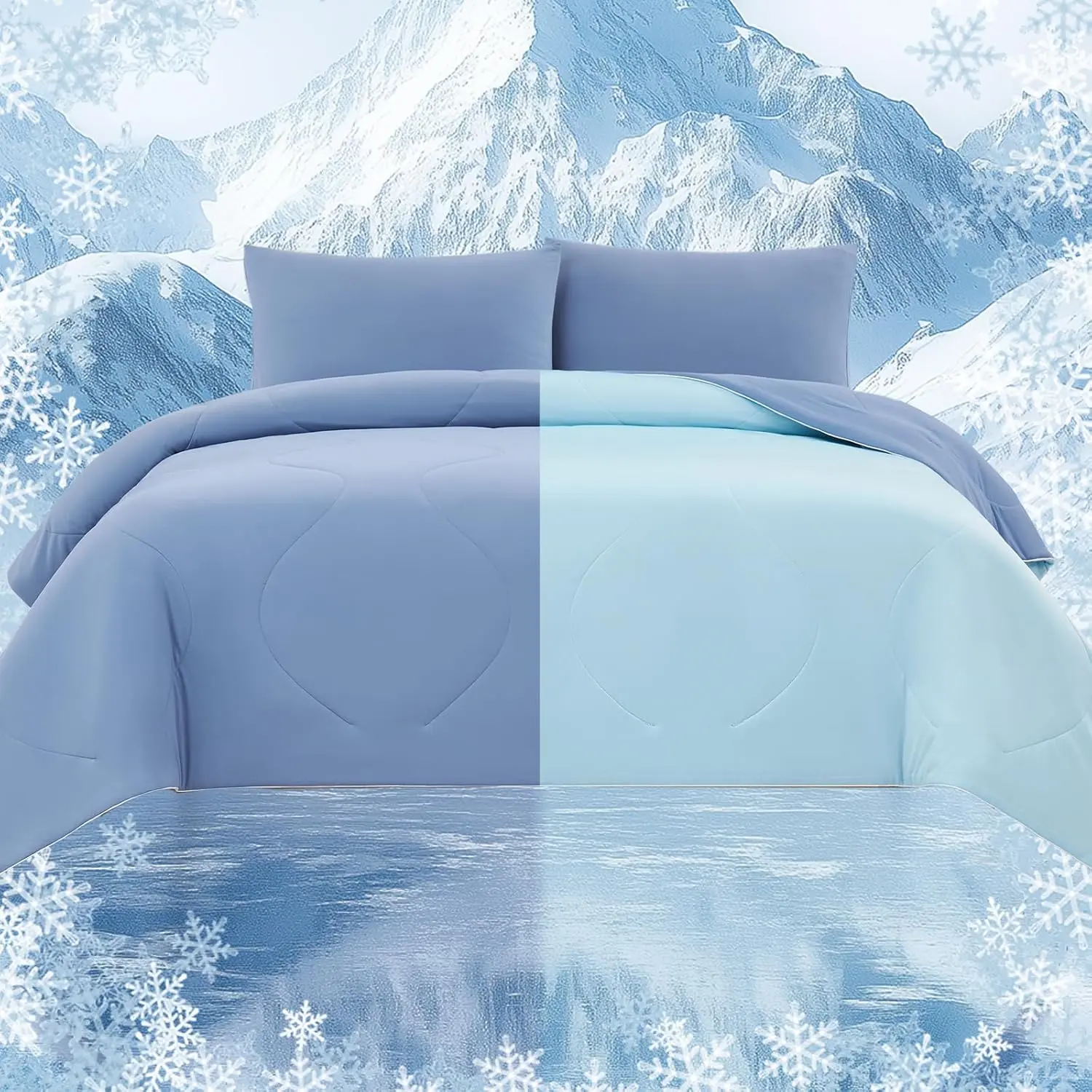 Cooling Comforter Set with Sheets&Pillowcase,Cooling Blanket for Hot Sleeper Cold ice Double Side Blue Bed Set  Size 3 count(Comforter+Fitted Sheets+Pillowcase)
