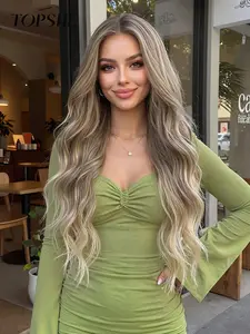 Topshe 30 Inch Gold Gradient Lace Long Wig, Voluminous Natural Wave, Realistic Front Lace, Perfect for Daily, Photoshoot, Halloween, Party