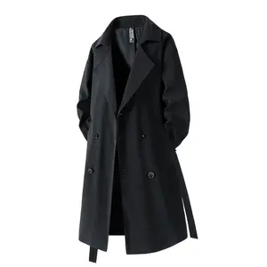 [Vintage-Inspired Trench Coat] Vintage-Inspired Men's Double-Breasted Trench Coat - Elegant, Long Sleeve, Mid-Length Windbreaker with Belt Detail - Versatile & Casual for Spring/Fall Outdoor and Daily Wear(Sheets)