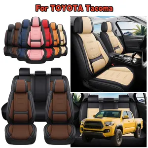 Fits For TOYOTA Tacoma 2014-2022 2023 Premium Leather 5 Seat Covers Full Set with 3D Waist Pillow, Car Truck Pickup Front Rear Cushion Protector Pad Mat 5 Sit, Waterproof Breathable Non-Slip with Storage Bag, 4 Seasons Business Household Use