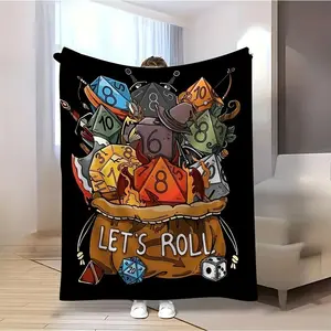 Dungeons & Dragons D20 Dice Cartoon Throw Blanket - Soft Flannel All-Season Bedspread with D20 Dice, D&D Tabletop Game Decor - Machine Washable for Bed, Sofa, Camping, Office - Perfect Gift For D&D Fans, Camping Accessory, Contemporary Style