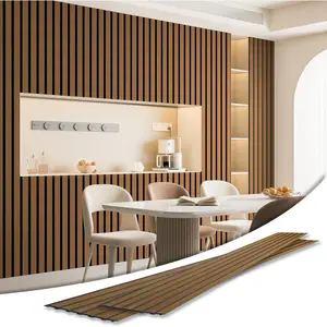4-Pack Glue- Six-Grid Wainscoting Panel for Interior Wall Decor - 104 x 12 Inch Polystyrene Ultralight Slim Slat Wall Panels for Living Room Bedroom, Rosewood