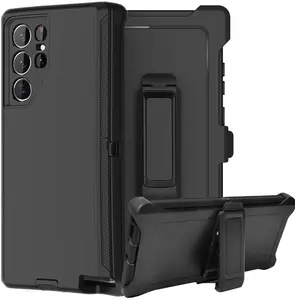 Rugged Defender Case For Samsung Galaxy S24/S24 Plus/S24 Ultra Shockproof Heavyduty Protection Case With Belt Clip(Black)