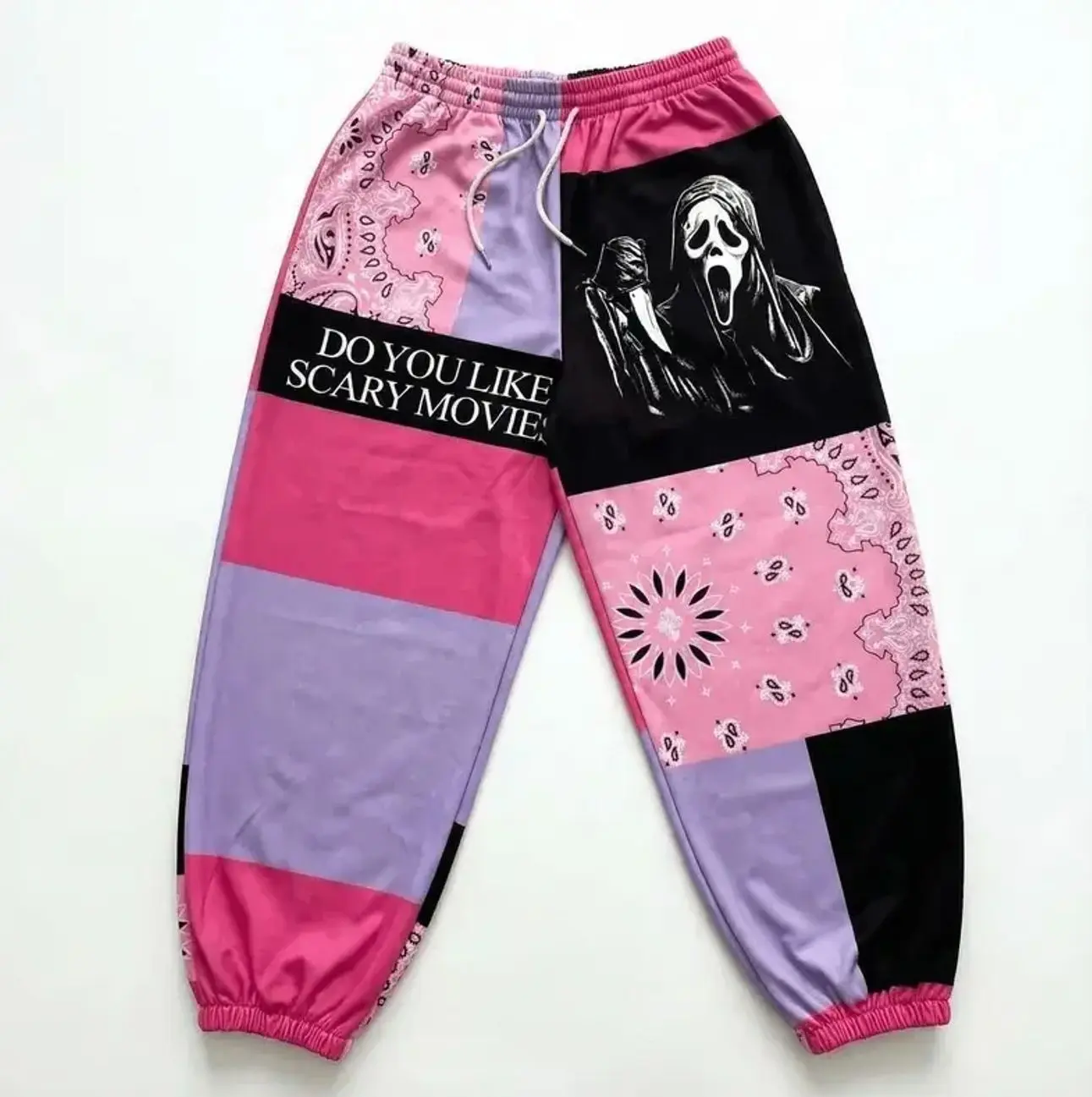 Couple Horror Movie Patchwork Sweatpants, Halloween Streetwear Jogger Pants