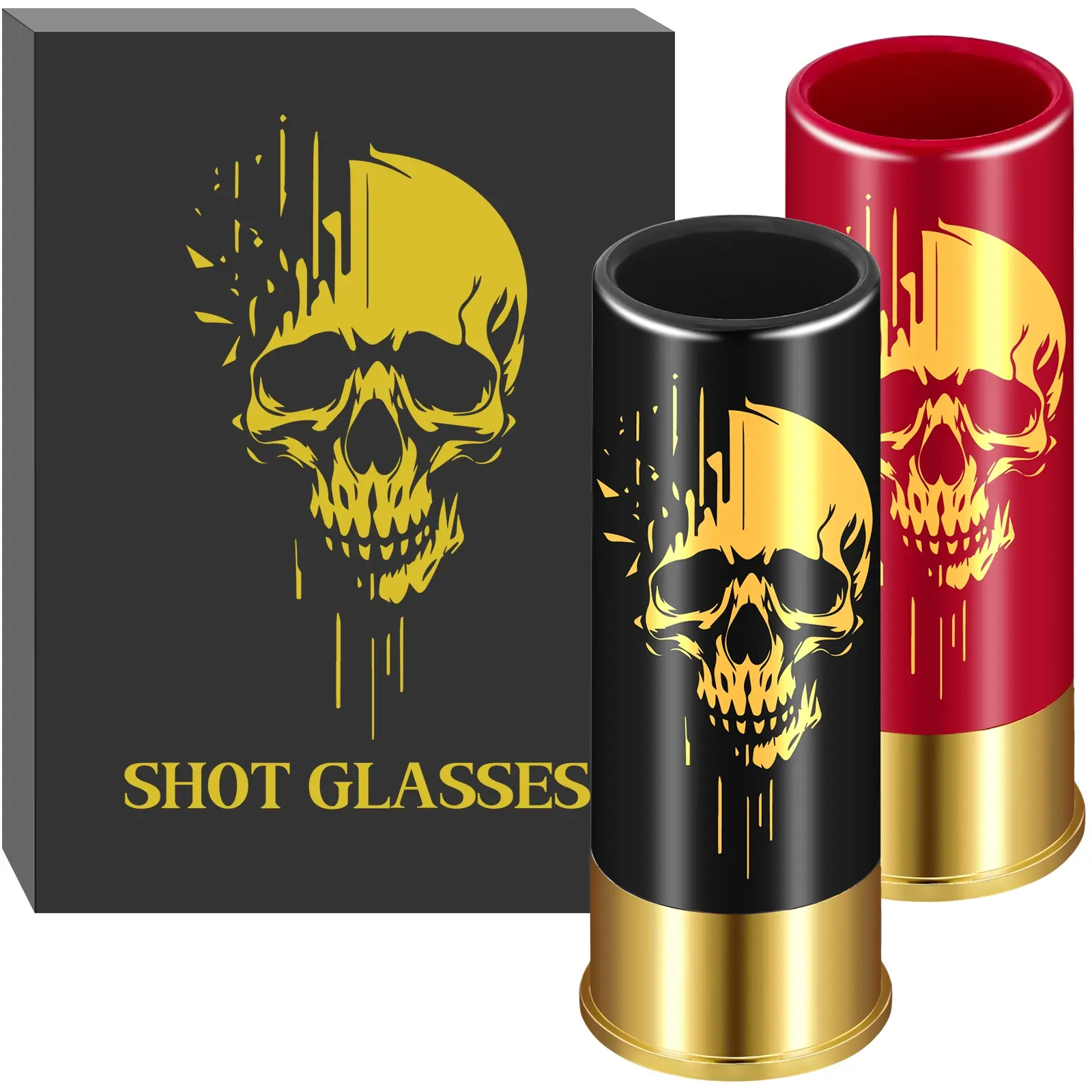 Halloween Skull Head Pattern Plastic Shot Glasses Set, 2-Pack Long Bullet Cups, 45ML Capacity Tequila Vodka Whiskey Glass, Whiskey Tumbler, Drinkware, Plastic Wine Cups, Drinking Glasses, Cocktail Cups