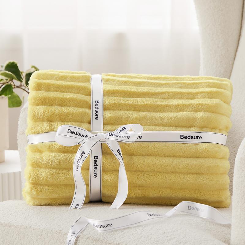Bedsure Luxury Chunky Corduroy Fleece Sleep  Blanket- Ultra Soft, Warm, Cozy Extra Soft  Baby Blanket for Sofa, Bed, Nursery Ideal Seasonal Gift Solid Yellow Color,Autumn Lightweight Comforter