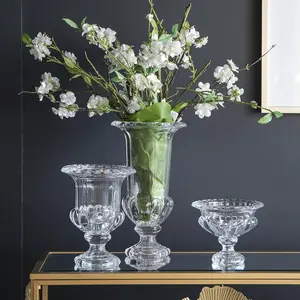 Luxury Clear Glass Footed Urn Vase Elegant Glass Trophy Vase for Flowers Fruit or Home Decor Multiple Sizes