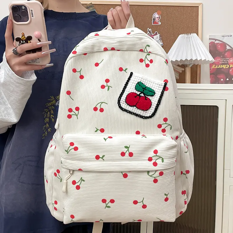 2026 New Korean Style Ins Retro Women's Backpack Cute Cherry Large Capacity Backpack