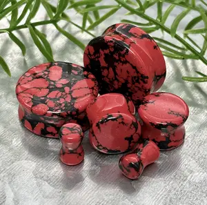 PAIR of Unique Black & Red Synthetic Imperial Turquoise Double Flare Plugs/Tunnels - Gauges 2g (6mm) thru 1" (25mm)