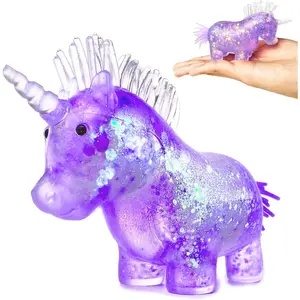 Unicorn Glitter Squishy Ball, Stress Balls for Kids with Focus & Autism, Sensory Fidget Toys for Kids, Party Favors Stress Relief Toys for Office, School, Travel, Easter Basket Stuffers (Purple)