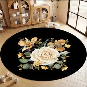 Flower Pattern Round Rug, Non-slip Soft Floor Mat, Decorative Area Rug, Decorative Carpet for Home Living Room Bedroom Kitchen Terrace