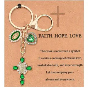 Virgin Mary Cross Keychain, Heart Cross Pendant, Cross Keychain -HN329-7