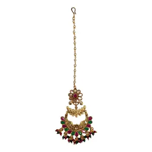 LoveNspire 1-Piece Female Gold-Plated Chand Tikka - Handcrafted Brilliance Kundan & Rhinestone Hair Headpiece, 6.5 in Adjustable Fit, Gold Jewelry Set for Indian Pakistani Weddings & Festive Occasions, Elegant Gift for Women