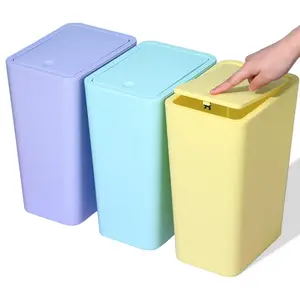 3 Pack Bathroom Small Trash Can with Lid,10L / 2.6 Gallon Slim Garbage Bin Wastebasket with Pop-Up Lid for Bedroom, Office, Kitchen, Craft Room, Fits Under Desk/Cabinet/Sink