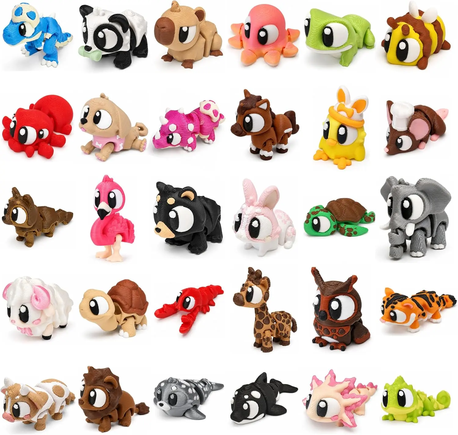 30 Pcs 3D Printed Animal Figurines, Flexible Fidget Toys, Mini Animal Toys, Party Favors for Kids, Classroom Rewards, Goodie Bag Stuffers, Treasure Box Prizes, Birthday Party Favors, Desk Decorations