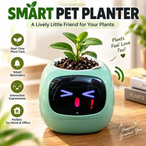 【FaddishDeal】Smart Pet Planter - 4.49x3.94x3.78 in, 9.52 oz, Interactive Digital Flower Pot with LED Display, Continuous Water Level Sensor, Guided Care, Cute Virtual Companion, Digital Photo Frame, Indoor Desktop Garden Pot for Family, Home & Office Gift