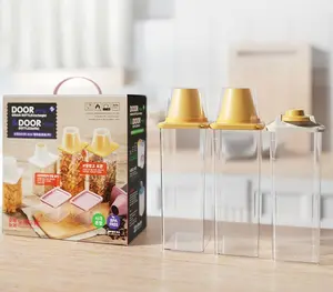 Pack Airtight Food Storage Containers with Lids for Kitchen Pantry Organization and storage, BPA Free, Plastic Canister Set for Cereal, Pasta, Flour & Sugar Milk Bottle Containers Plastic Shot Bottles with Carton Reusable 1.3L Plastic Bottle