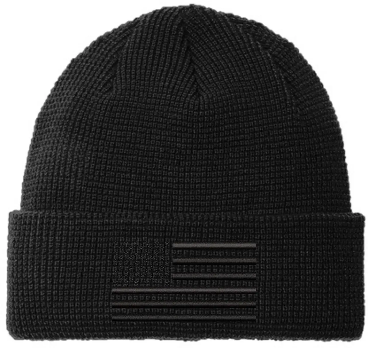 Unisex Chunky Waffle Knit Tactical Watch Cap - Acrylic Thermal Hat with Embroidered American Flag, Winter Fashion Accessories for Women