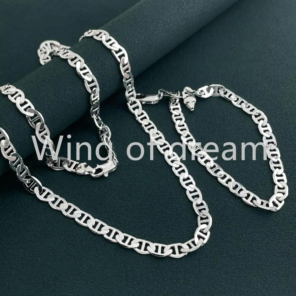 45-60CM 925 Sterling Silver 6MM Men's Necklace Bracelet Set Luxury Quality Jewelry  Accessories