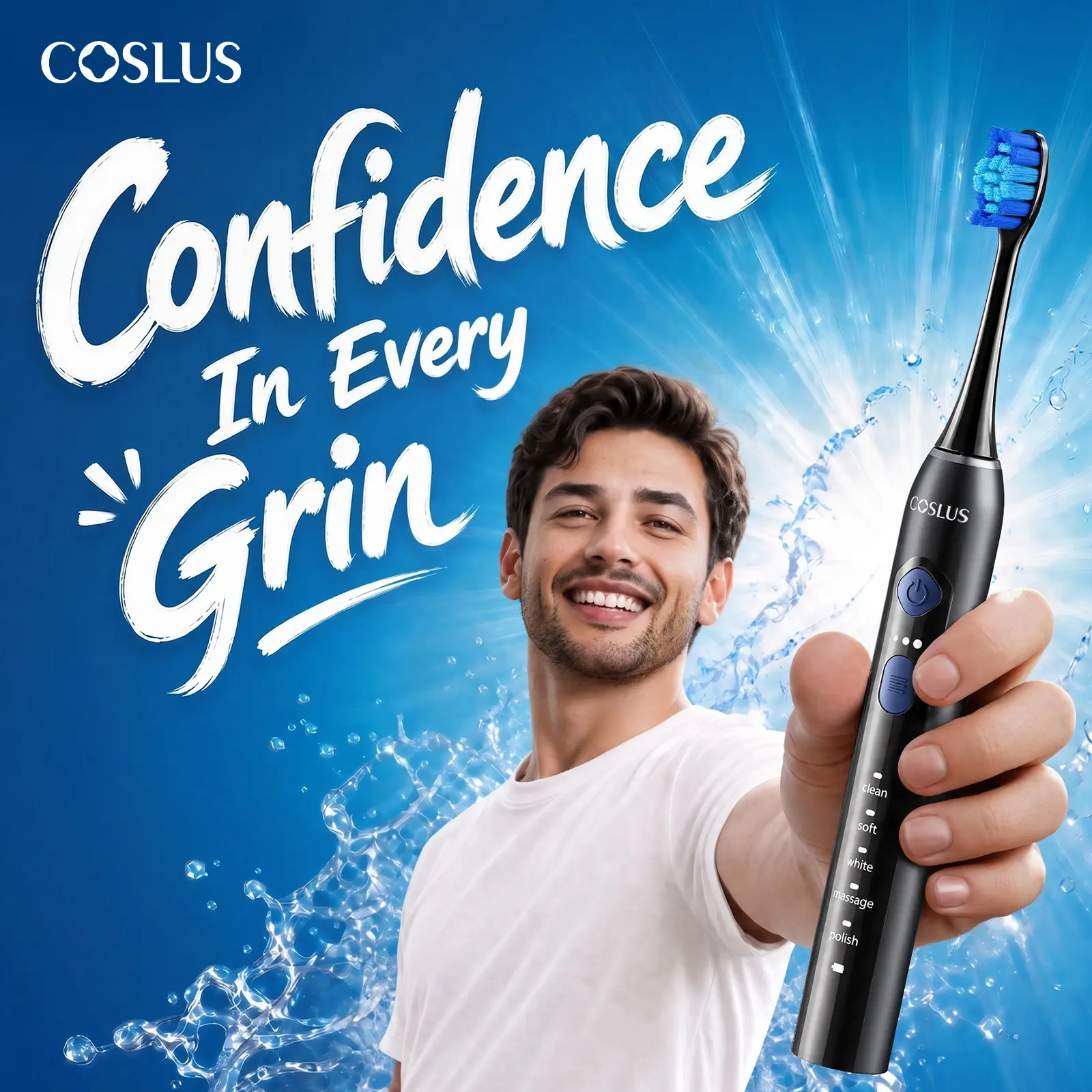 COSLUS C30 Sonic Power Toothbrush - Rechargeable Personal Care Appliance for Adults, IPX7 Waterproof, 3 Intensities, 5 Modes, 2 Head Types for Gentle/Daily Care/Cleansing, Teeth Plaque Remover, Teeth Whitening, Ideal for Home & Travel DealsForYouDays, Per