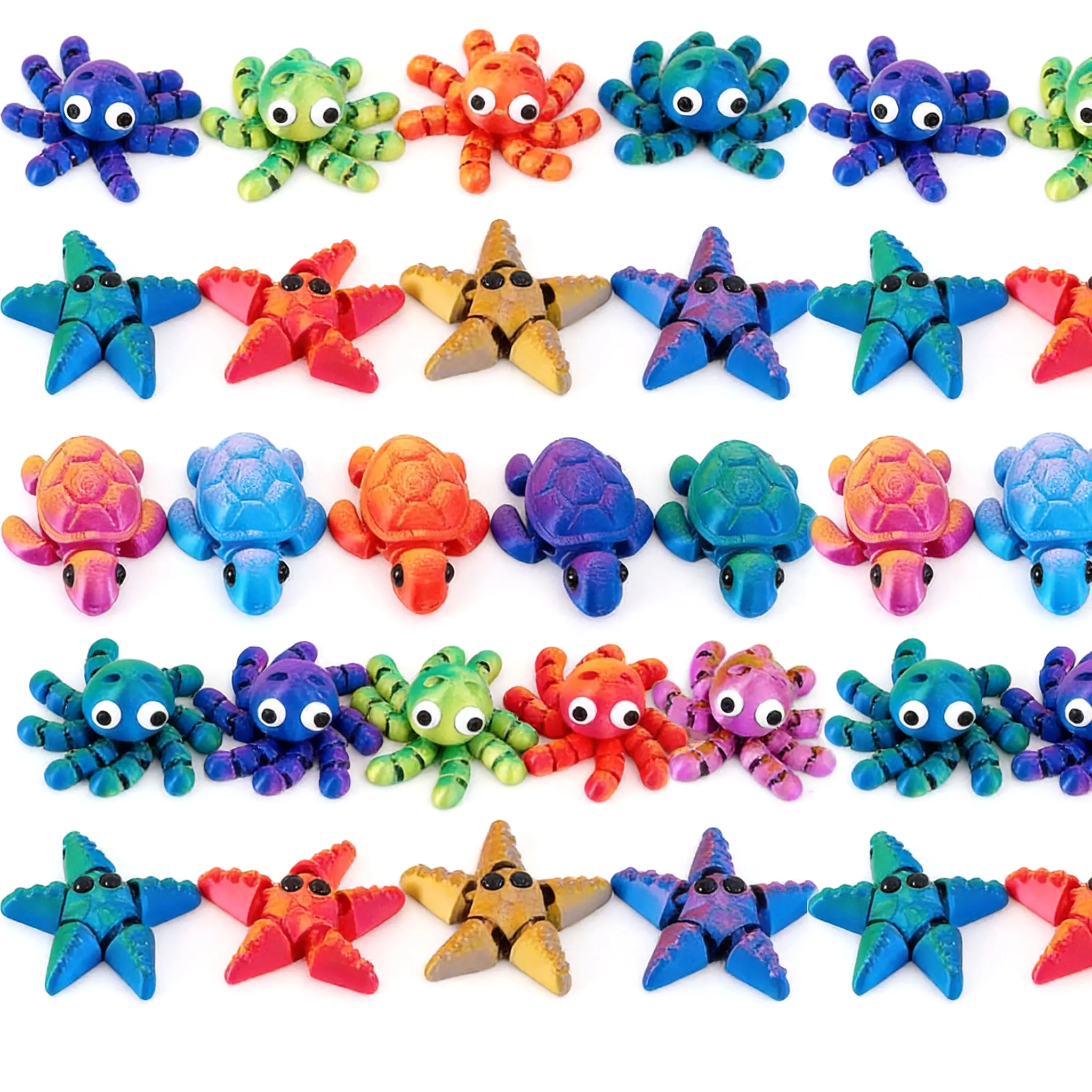 Vibrant Rainbow Articulated Ocean Fidget Toys, 3D Printed Flexible Animals for Stress Relief & ADHD Focus-24pcs Random Color perfect classroom reward