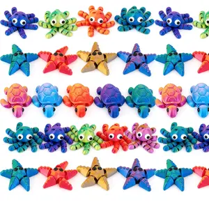 Vibrant Rainbow Articulated Ocean Fidget Toys, 3D Printed Flexible Animals for Stress Relief & ADHD Focus-24pcs Random Color