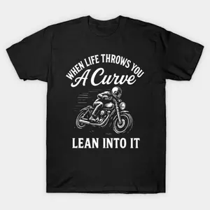 Menswear Classic Cotton Short-Sleeve Unisex Motorcycle Graphic T-Shirt - Lean Into It Biker Print Casual Crewneck Tee, S-3XL, Summer Wins Fathers Day Gift