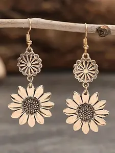 Vintage Sunflower Design Dangle Earrings, Fashionable Pendants Jewelry for Women for Party, Daily Clothing Decor, Trendy All-match & Exquisite Jewelry for Birthday Gift