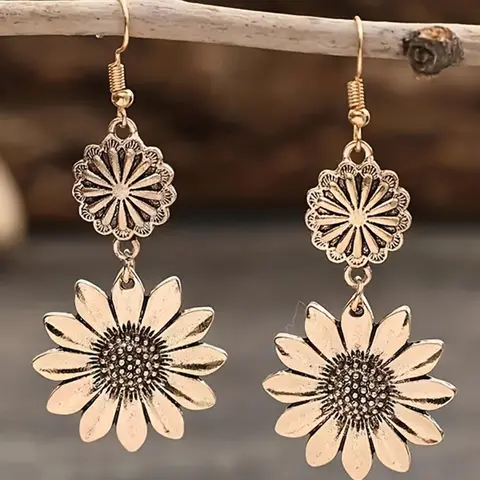 Vintage Sunflower Design Dangle Earrings, Bohemian Earrings, Fashionable Pendants Jewelry for Women for Party, Daily Clothing Decor, Trendy All-match & Exquisite Jewelry for Birthday Gift