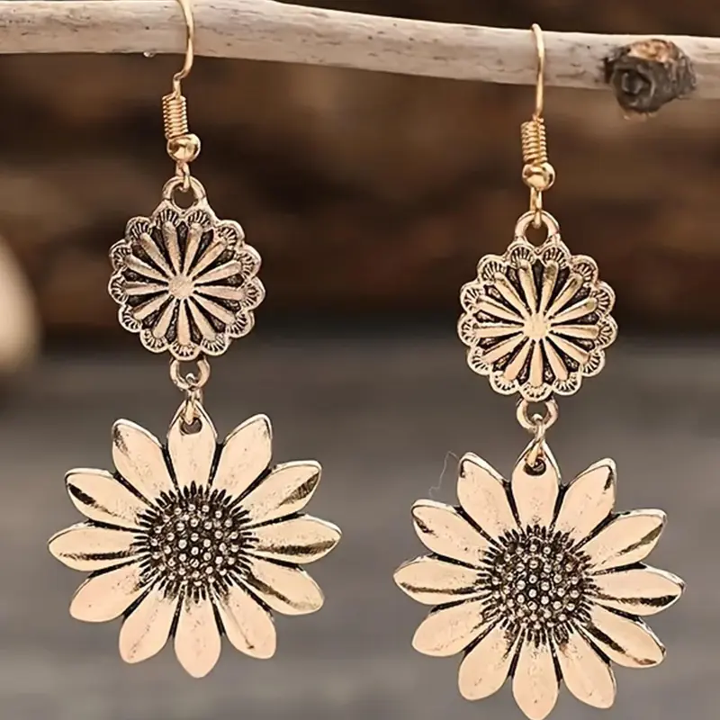 Vintage Sunflower Design Dangle Earrings, Bohemian Earrings, Fashionable Pendants Jewelry for Women for Party, Daily Clothing Decor, Trendy All-match & Exquisite Jewelry for Birthday Gift
