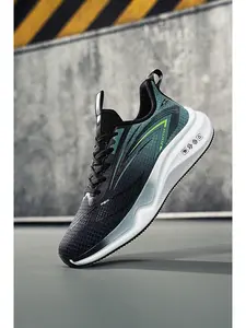Men's Black-Green Gradient Mesh Sports Running Shoes, Sporty Running Shoes, Soft Cushioned, Non-slip & Wear-resistant for Daily Commute & Fitness