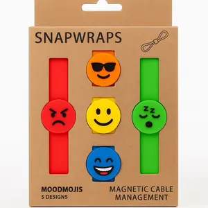 SnapWraps 5 Pack Cord Organizers Moodmojis Magnetic Cable Management 5 Designs for Easy Cable Management