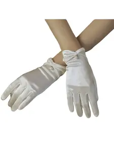 Simple Summer Sunscreen Slim Fit Gloves, Sheer Short Satin Wedding Dress Gloves, Elastic Pearl Gloves for Brides, Elegant Bridal Accessories