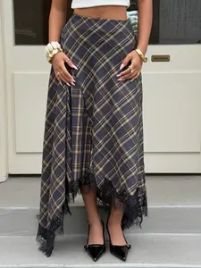 Indefeir New Summer & Spring Women's Fashion Dress, European & American Style, Versatile Plaid Lace Skirt, Simple & Elegant Design