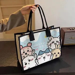 Chiikawa Versatile Canvas Shoulder Bag Large Capacity Student School Bag Women's Commute Lunch Tote Bag Kawaii Cartoon Gift Toys