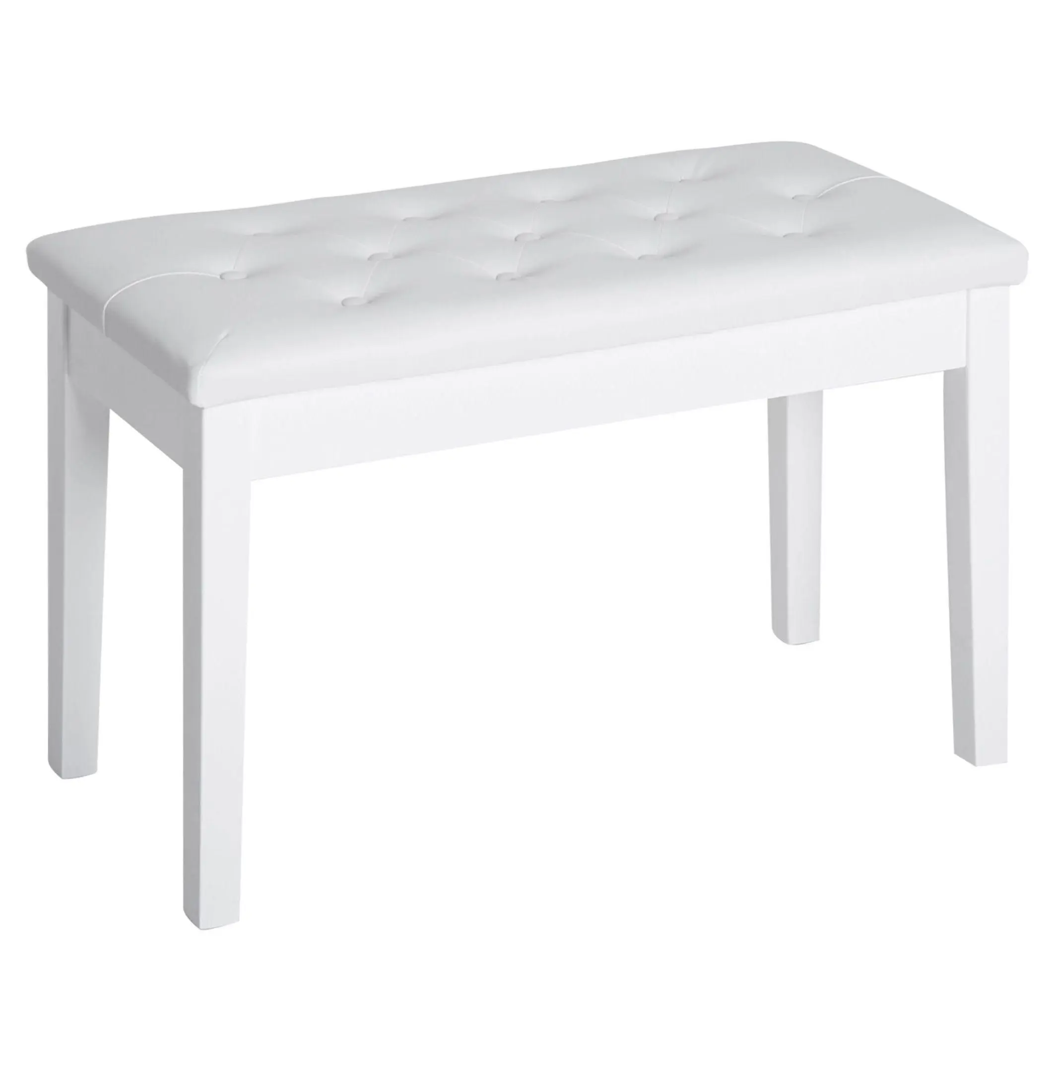Piano Bench with Storage, White Duet Seat, Wooden Piano Stool, Button Tufted Faux Leather Cushion, Adjustable Bench for Keyboard, Home Music Room
