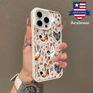 Adorable Magnetic Case for iPhone11/12/13/14/15/16/promax Chickens among flowers MagSafe Compatible, Lightweight, Anti-Fall | Girly & Chic Style