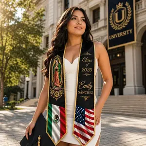 Custom Mexican Graduation Stole 2026, Personalized Name Flag Sash, Virgen De Guadalupe Graduation Stole