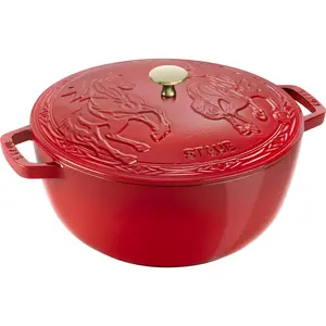 Staub Cast Iron Essential French Oven, Dutch Oven, 5-quart, serves 5-6, Made in France,  with Horse Lid
