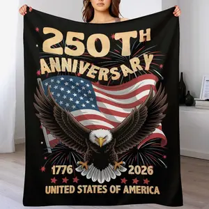250th Anniversary of American Independence Day Throw Blanket, Patriotic USA Stars and Stripes Red White Blue Soft Flannel Fleece Blanket, Lightweight Warm Cozy Blanket for Couch Sofa Bed Living Room Bedroom Decor, Machine Washable All Season