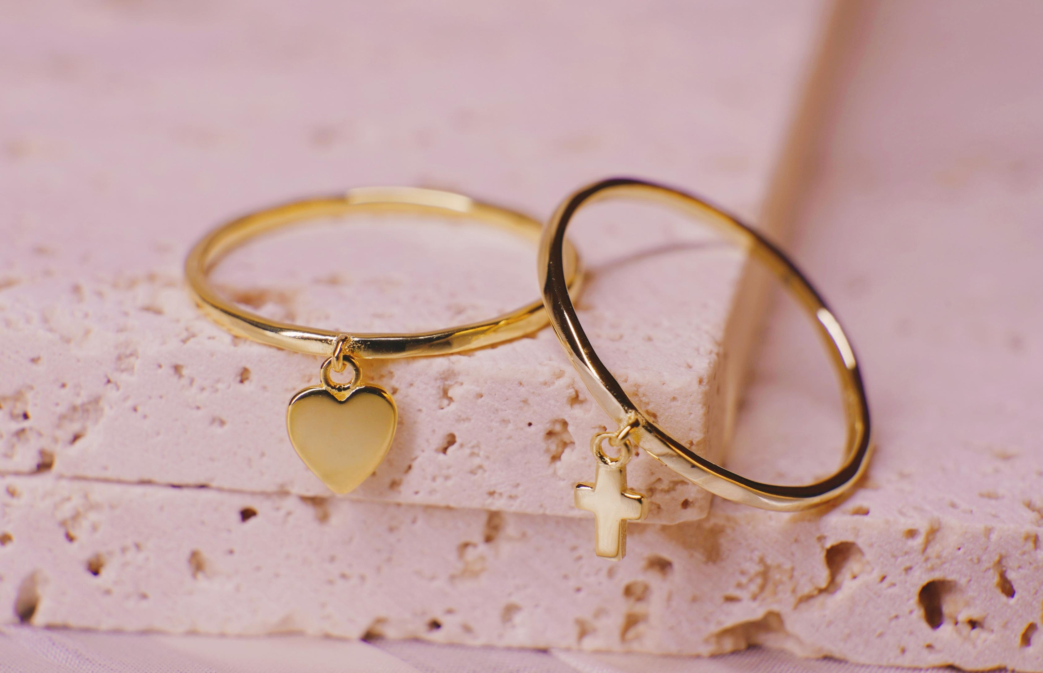 18K Gold Plated 925 Silver Cross-Shaped/Heart-Shaped Pendant Ring For Women