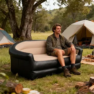 Inflatable Folding Sofa Twin Seat, Portable Plush Lounge Chair, Ideal for Indoor and Outdoor Use, Camping, Picnic, Balcony, Living Room, RV Essential