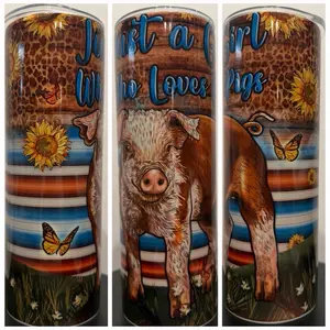 20oz Just a Girl Who Loves Pigs Tumbler with Sunflower and Butterfly Design for Pig Lovers