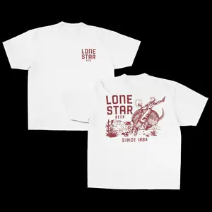 Lone Star Beer Armadillo Riding T-Shirt, Comfort Cotton 2-Sided Vintage Graphic Tee for Men