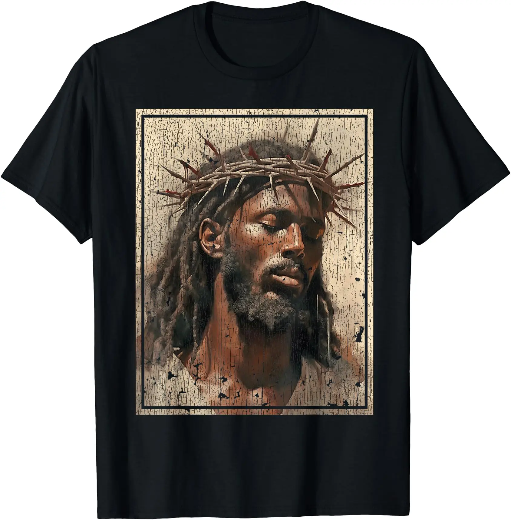 100% Cotton Black Jesus Shirt Face Of Jesus Cross With Crown Of Thorns TShirt Tee