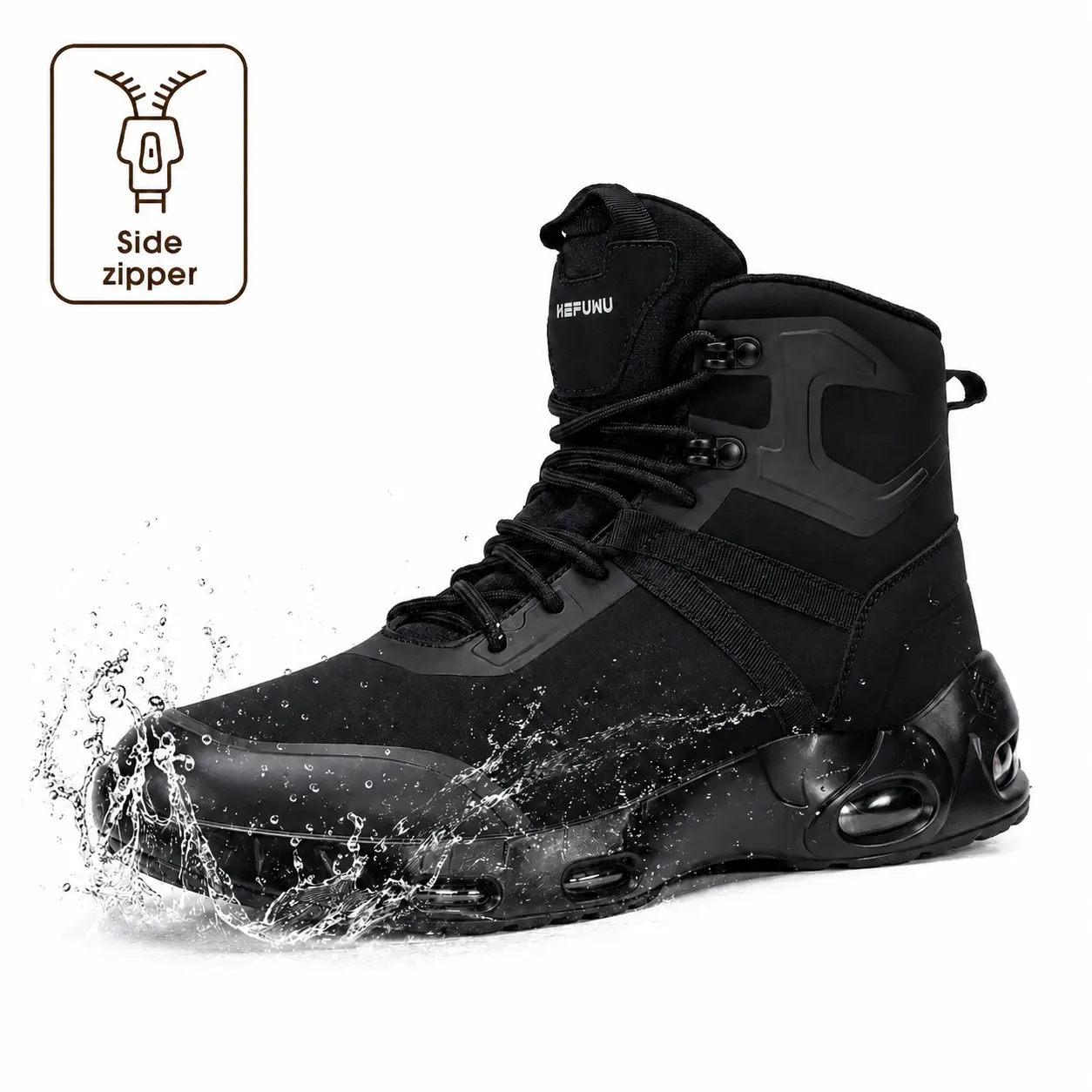 【BackToSchool】Unisex Basic 6-In Synthetic Round Toe Tactical Work Boots, Side Zipper, Waterproof, Breathable, Dustproof, SRC Slip-Resistant PU Sole, Shock-Absorbing Air Cushion Ankle Support, All-Seasons Duty Wear for EMT Work