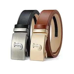 Men's Leather Ratchet Belts 2 Pack Adjustable Click Belt Set for Dress & Casual, Custom Fit 1 3/8" (35mm) Trim to Fit Vintage Leather Belt