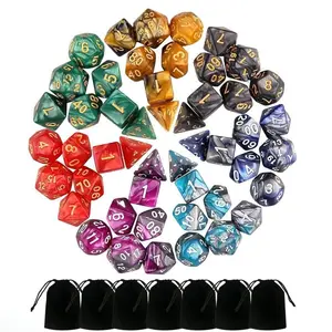 49 Packs DND Dice Set, 7 Sets Polyester D&D Dice with 7 Pouches for Dungeons & Dragons, D&D Dice with Bags for RPG DND MTG D4/ D6/ D8/ D10 (0-9 and 00-90)/ D12/ D20